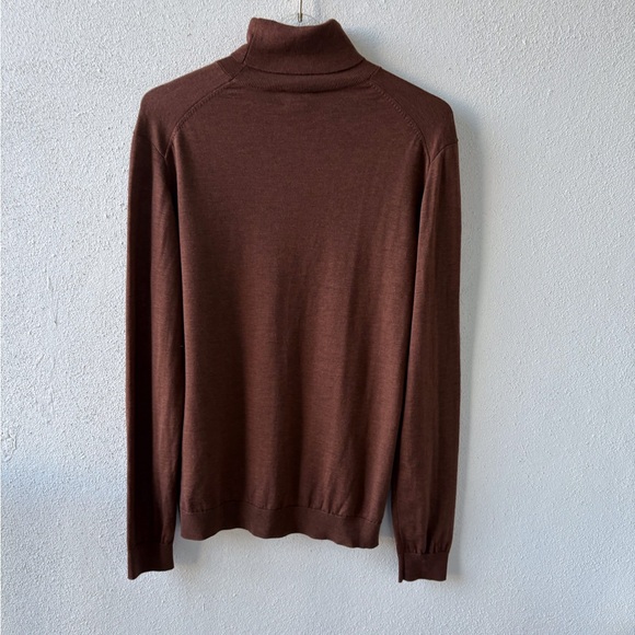 H&M Merino Wool Turtle Neck Brown Sweater Size L Office Career Minimalist Cabin - Picture 3 of 7
